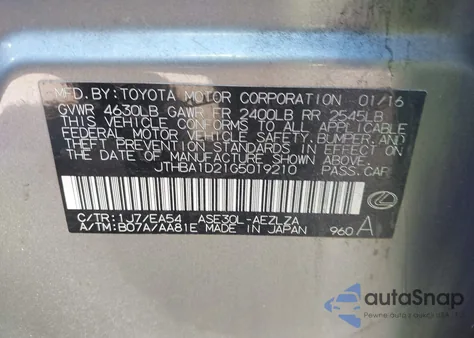 2016 Lexus Is 200T from USA, damaged, VIN JTHBA1D21G5019210